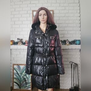 Michael Kors Down Coat Long  Women's Black Puffer Jacket Belted